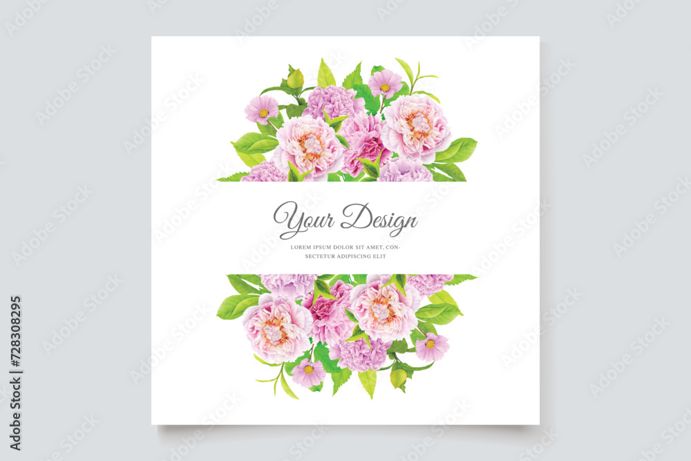 hand drawn peonies background and frame design