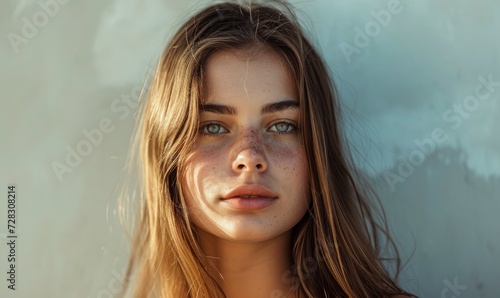 Portrait of beautiful young girl in exterior background