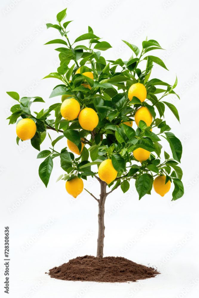 Lemon tree with fruits isolated on white background
