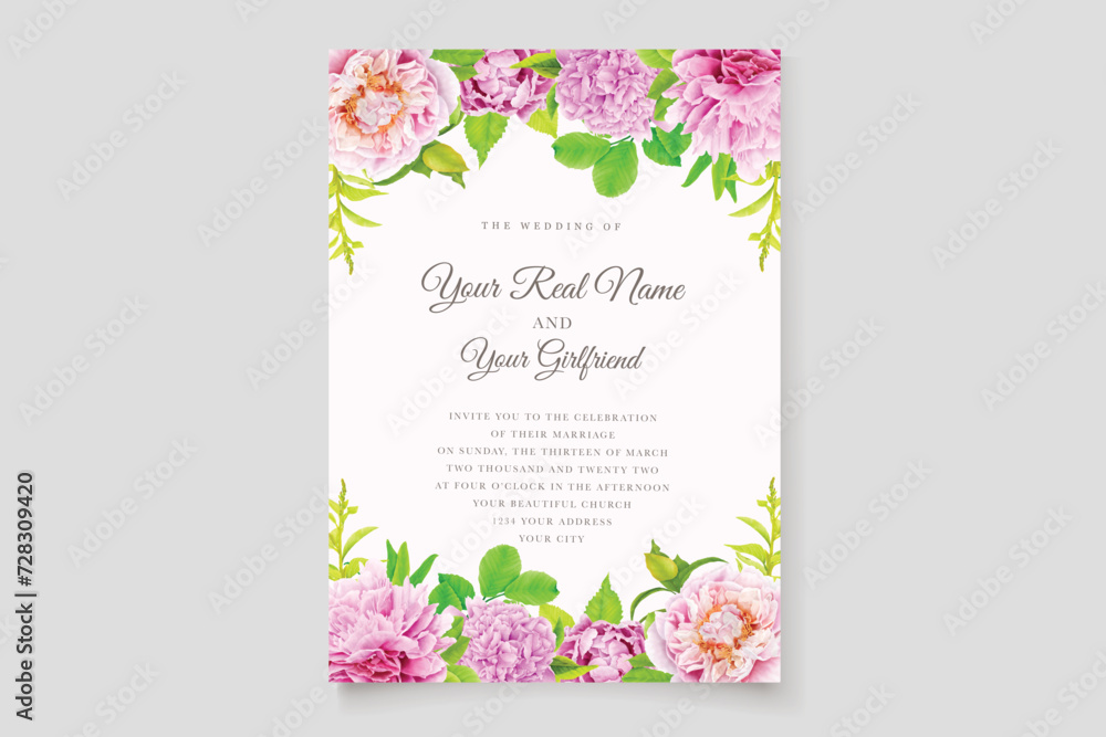 hand drawn peonies background and frame design