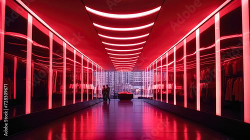 Abstract Lighting Store Showcasing Modern Futuristic Displays and Inspirational Shop Decoration Idea, business background, and technology concept