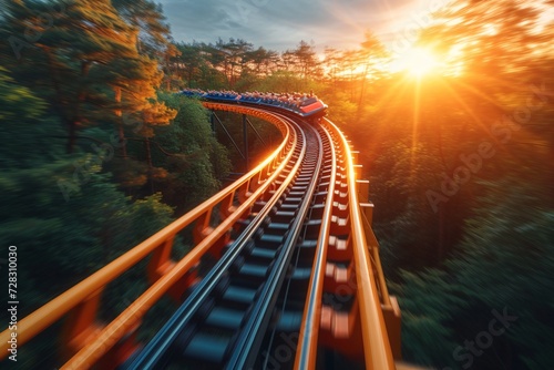 Sunset Ride A Rollercoaster Experience Generative AI photo
