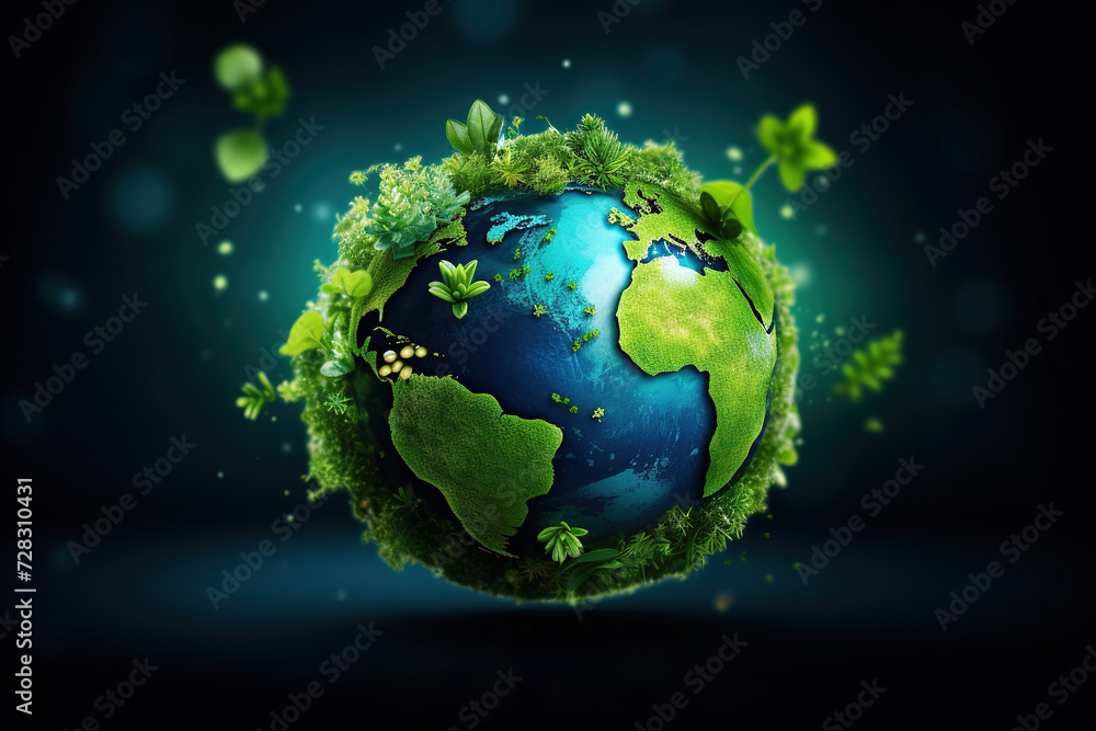 A creative and artistic representation of the Earth, enhanced with lush vegetation and leaves, symbolising the celebration of Earth Day and the importance of environmental conservation. A creative and artistic representation of the Earth, enhanced with lush vegetation and leaves, symbolising the celebration of Earth Day and the importance of environmental conservation.