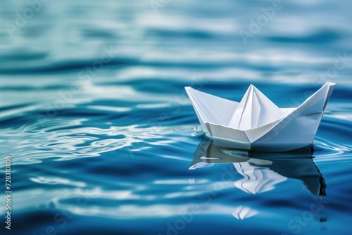 Paper boat sailing stock photo