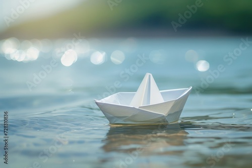 Paper boat sailing stock photo 