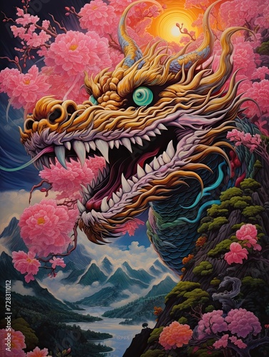 Fire-Breathing Dragon Designs | Asian Dragon Festival Canvas Print Landscape Art
