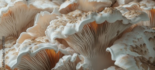 Closeup of organic natural oyster mushrooms ( pleurotus ostreatus ) fungus texture background