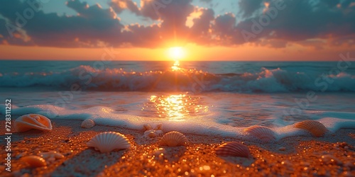 Sunset Shells A Beautiful Moment on the Beach Generative AI