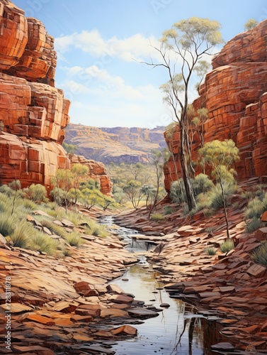 Australian Outback Landscapes: Majestic Valley Landscape with Desert Basin View