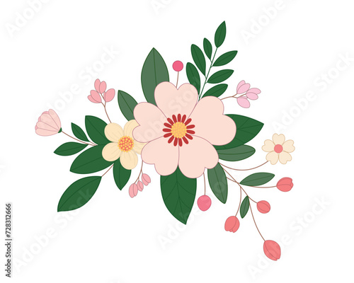 Fototapeta Naklejka Na Ścianę i Meble -  Lovely floral decorative with beautiful flowers and leaves. Graphic element design on white background.