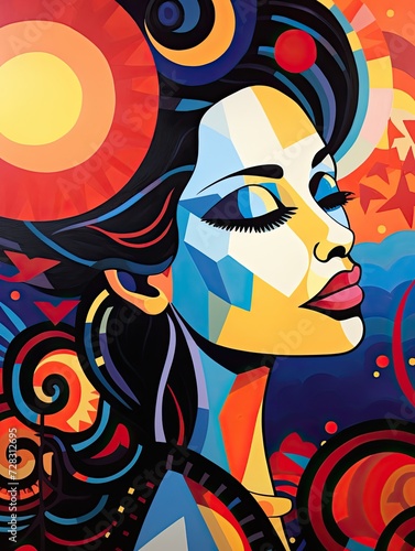 Bold Pop Diva Portraits: Abstract Landscape of Vivacious Diva with Mesmerizing Abstract Patterns