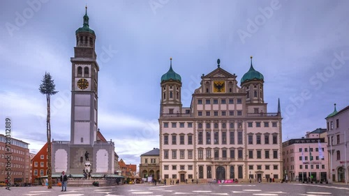 Augsburg Rathausplatz, This is the main square of Augsburg city Germany and is also where the city hall is located. Augsburg main sqaure time lapse, hyperlapse. photo