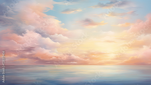 A dreamy sunset with soft, pastel colors and a hazy glow, resembling a distant memory or a gentle breeze Ai Generative © SK