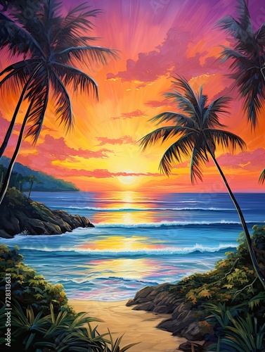 Radiant Caribbean Beach Sunset: Captivating Landscapes on a Tropical Coast
