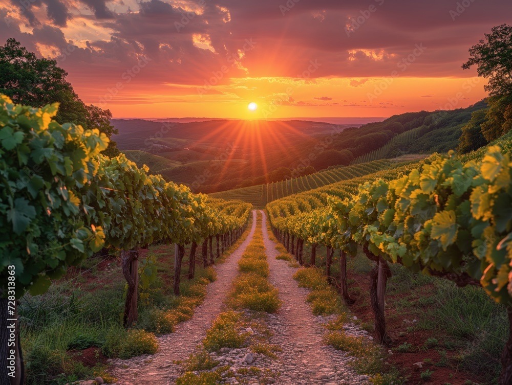 Fototapeta premium vineyard landscape at sunset