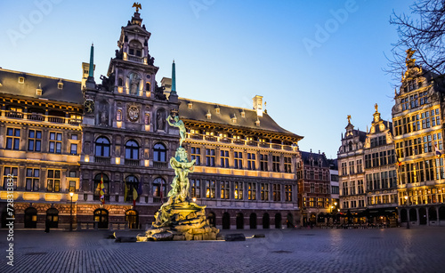 Grote Markt, historic central square of Antwerp, Belgium in the evening. Travel photo