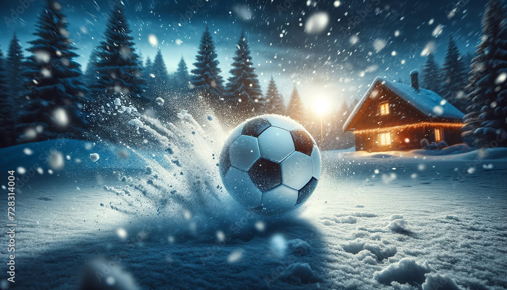 Fototapeta premium Dynamic Football Strike in the Snow