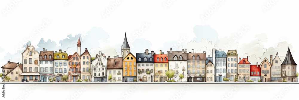 Charming watercolor illustration of quaint european town street