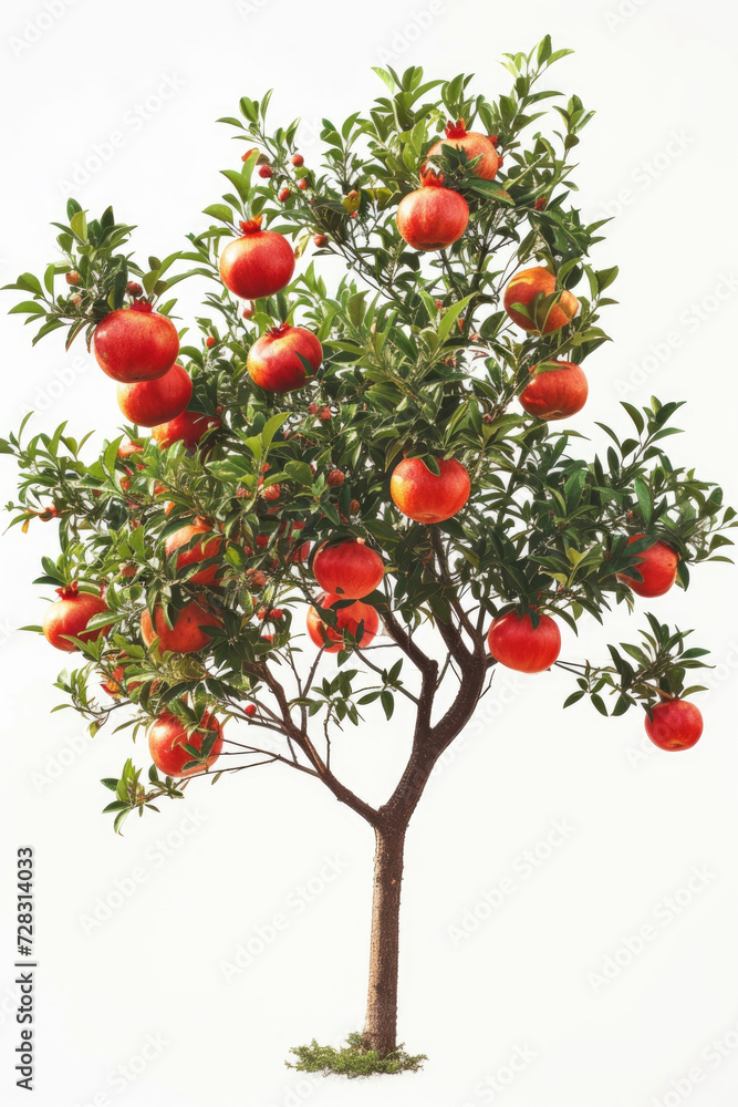 Pomegranate tree with fruits isolated on a white background