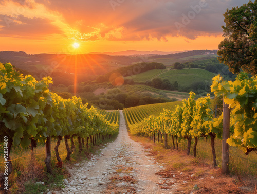 vineyard landscape at sunset