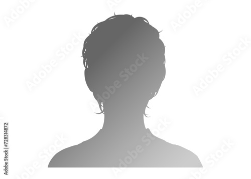 ショートヘアの女性の顔正面のシルエットのイラスト photo