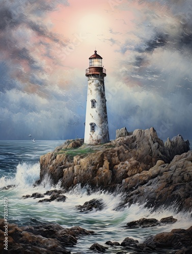 Coastal Lighthouse Views  Guiding Light Seascape Canvas Wall Art