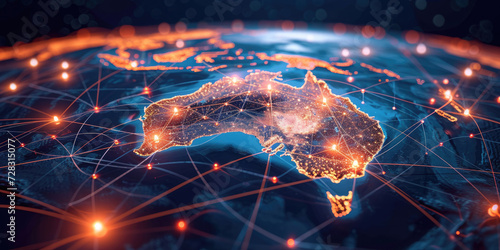Wallpaper Mural Blue abstract digital map of Australia with lines and dots. Suitable for travel, navigation, cartography, geography, cyber technology concepts, data transfer and business information Torontodigital.ca