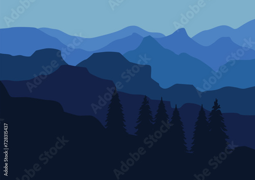 Landscape with mountains. Vector illustration in flat style. © Fajarhidayah11