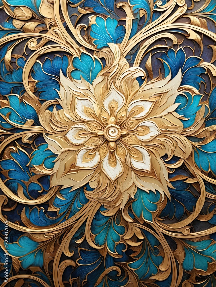 Intricate Arabesque Patterns: Beach Scene Painting with Sandy Arabesque Designs Intricate Arabesque Patterns: Beach Scene Painting with Sandy Arabesque Designs