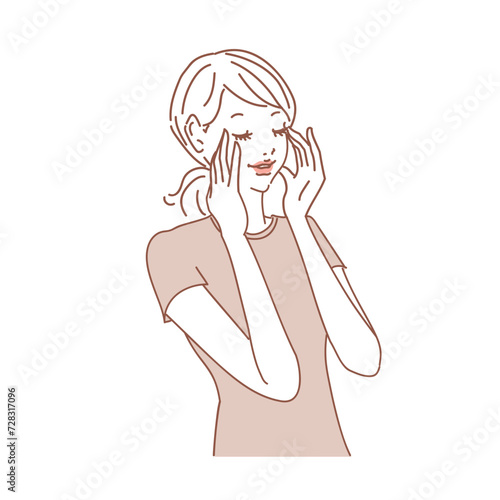 髪を後ろでまとめた健康的な女性上半身
