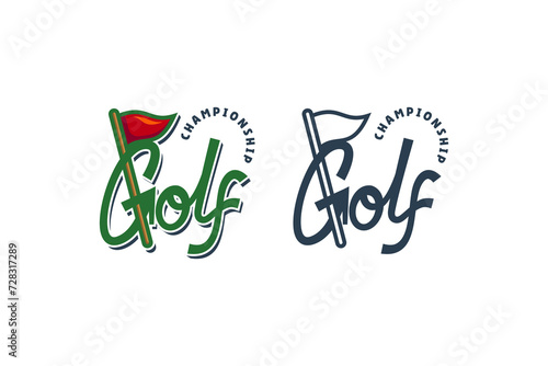 golf flag sport word mark logo design for golf sport club team hobby league