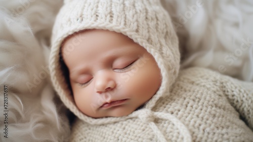 Cute newborn wearing a stylish hat and knitted onesie