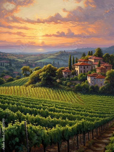 Italian Vineyard Sunsets  A Dusk Over Winery Twilight Landscape