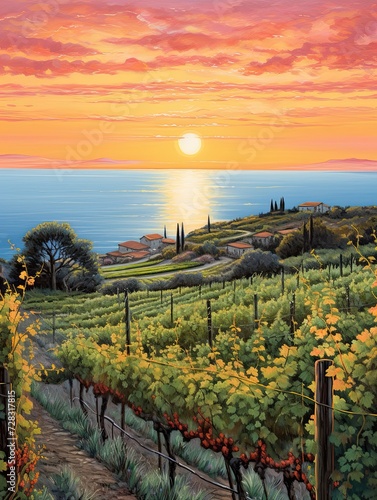 Italian Vineyard Sunsets  Captivating Seascapes and Breathtaking Views of the Sea from Vines