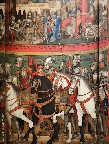 Wallpaper Mural Middle Ages Knight Scenes: Rustic Wall Decor for Medieval Tournaments with Knightly Banners Torontodigital.ca