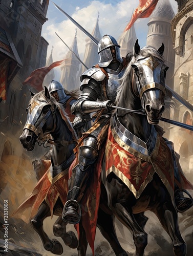 Brave Knights in Armored Combat: Middle Ages Knight Scenes Wall Art