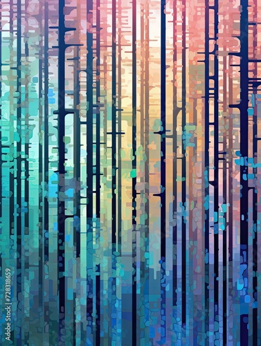 Pixelated Trees: A Modern Digital Glitch Forest Wall Art Design
