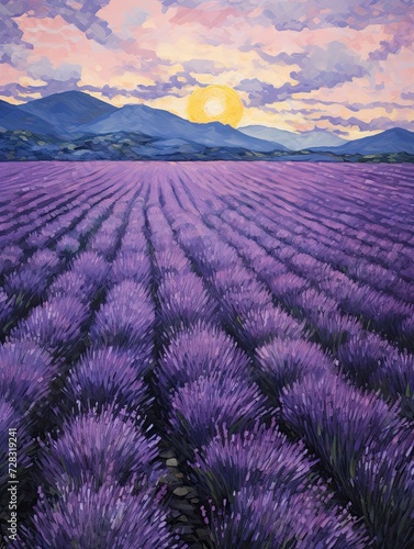Moonlit Lavender Fields: First Light Over the Moonlit Lavender at Dawn Painting