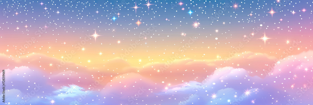 a sky with stars and clouds background, pink Holographic fantasy rainbow unicorn, vector, Pastel color sky space galaxy, for backgrounds, digital art, fantasy book covers, banner poster template a sky with stars and clouds background, pink Holographic fantasy rainbow unicorn, vector, Pastel color sky space galaxy, for backgrounds, digital art, fantasy book covers, banner poster template