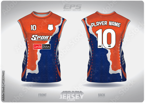 EPS jersey sports shirt vector.orange blue paper tore pattern design, illustration, textile background for sleeveless shirt sports t-shirt, football jersey sleeveless shirt.eps