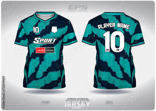 EPS jersey sports shirt vector.mint green spotted pattern design, illustration, textile background for V-neck sports t-shirt, football jersey shirt.eps