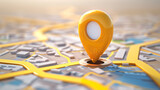3D Map travel location. Locator mark of map and location pin or navigation icon sign on background with search