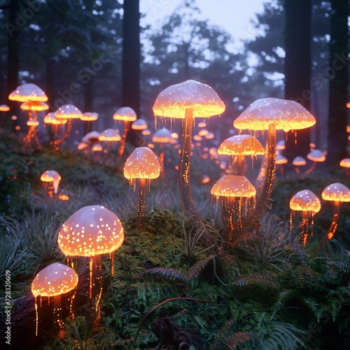 Image of glowing mushrooms in forest