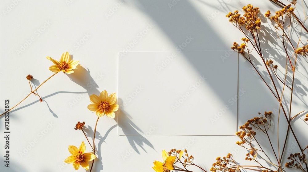 Minimal autumn floral flat lay with yellow