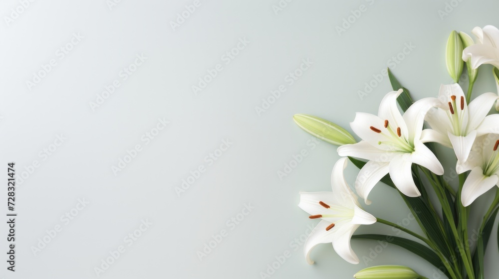 Obraz premium A minimalist Easter scene featuring a lone, graceful lily on a pristine white backdrop.