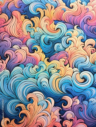 Psychedelic Swirls: Groovy Beach Scene Painting Inspired by Waves and Patterns