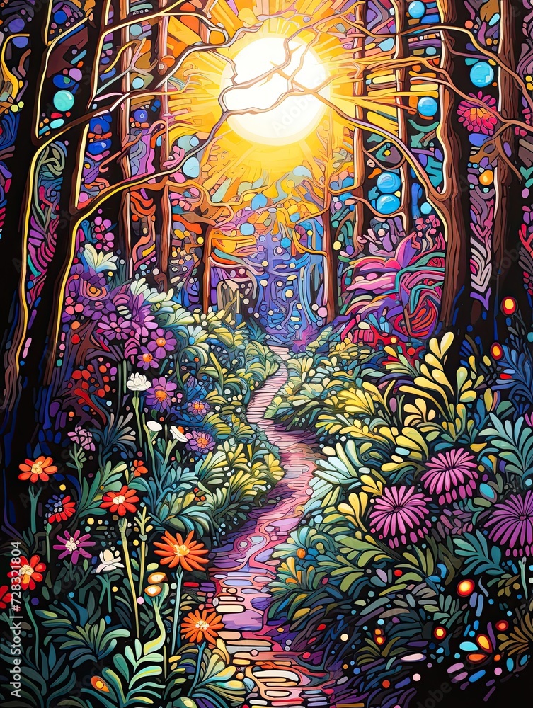Psychedelic Groovy Patterns Pathway Painting: Vibrant Design Trail