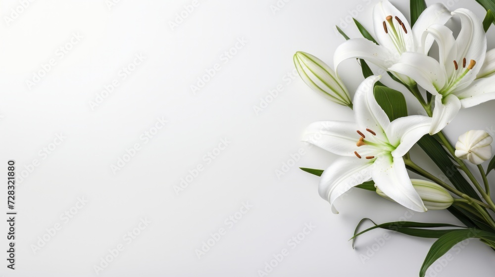 Obraz premium A minimalist Easter scene featuring a lone, graceful lily on a pristine white backdrop.