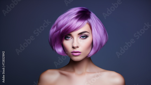 Beauty fashion model portrait purple color hair