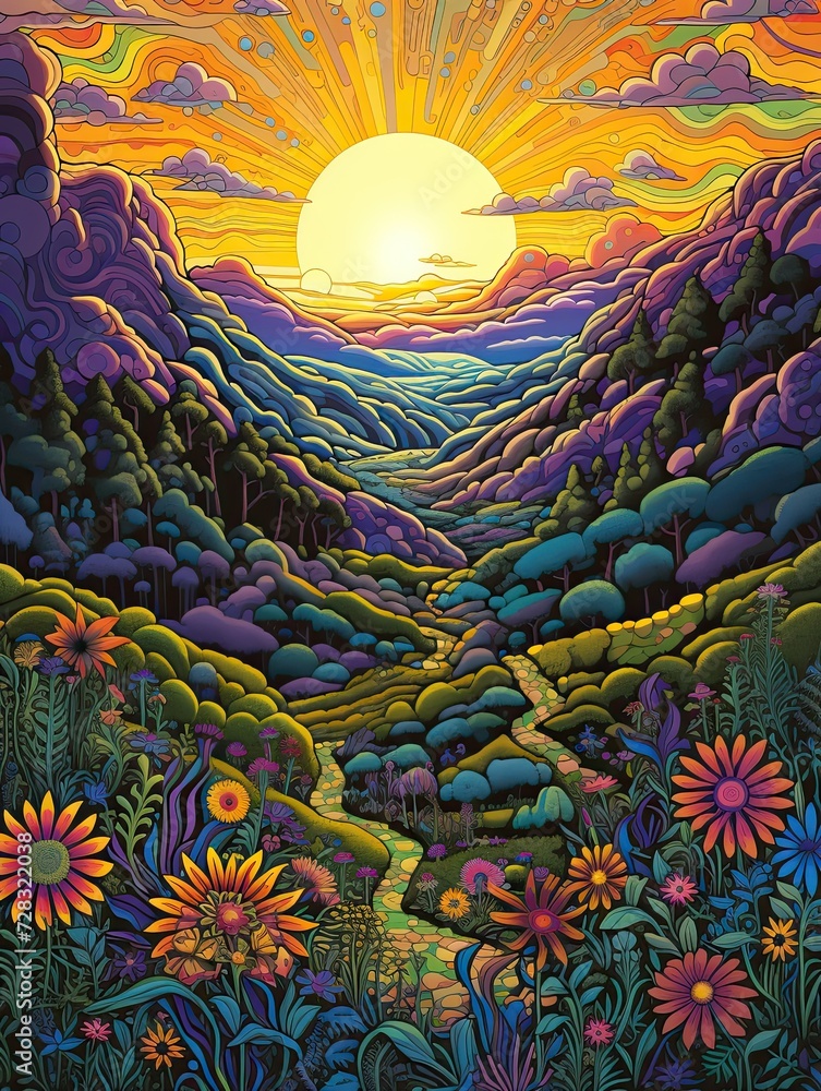 Psychedelic Groovy Patterns: Rolling Hills of a Valley Landscape